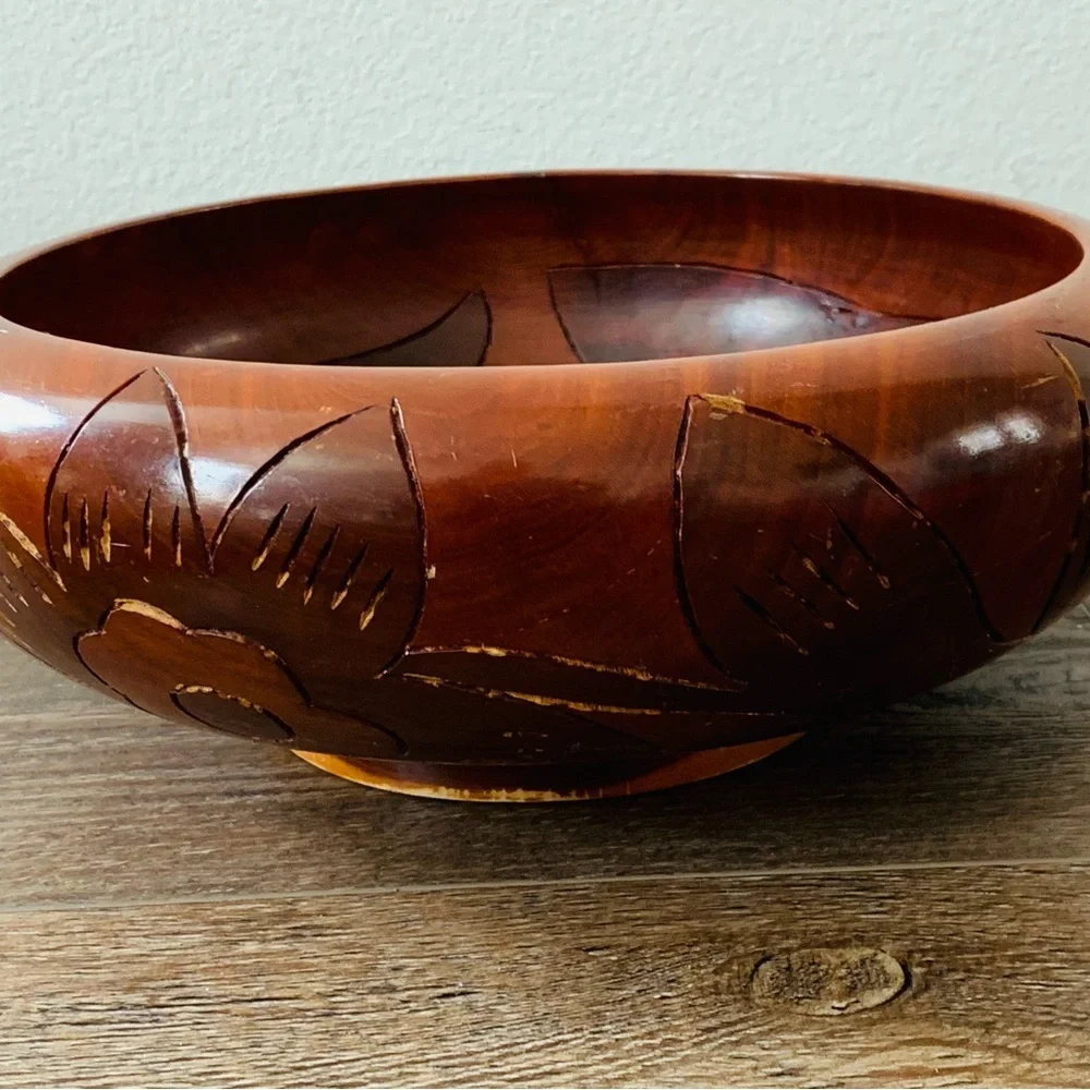 Handcrafted Wooden Bowl with Fish Design